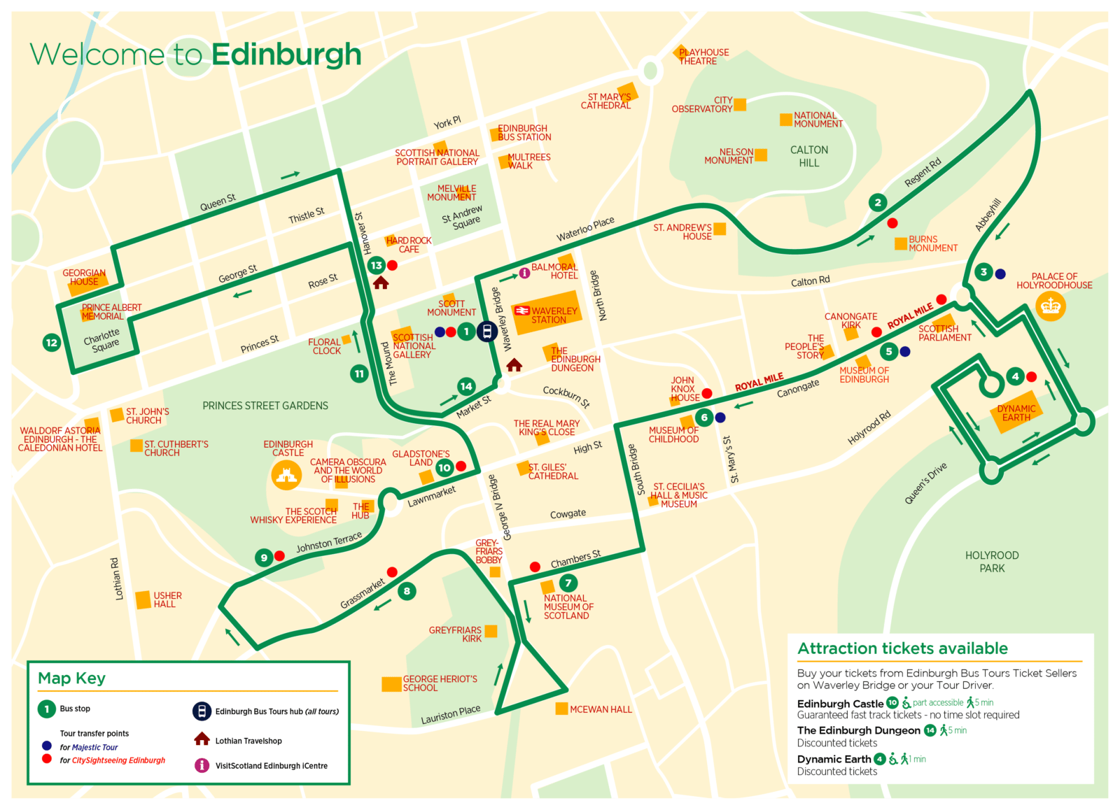 Edinburgh Hop On Hop Off Map Color 2018