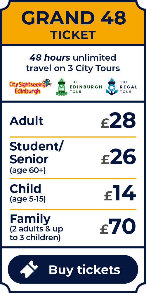 Grand 48 Ticket. 48 Hours unlimited travel on all city tours. Prices: Adult (age 16+) is £28. Student (with valid student ID) is £26. Senior (age 60+) is £26. Child (age 5-15) is £17. Family (2 adults and up to 3 children) is £70. Click to buy tickets.