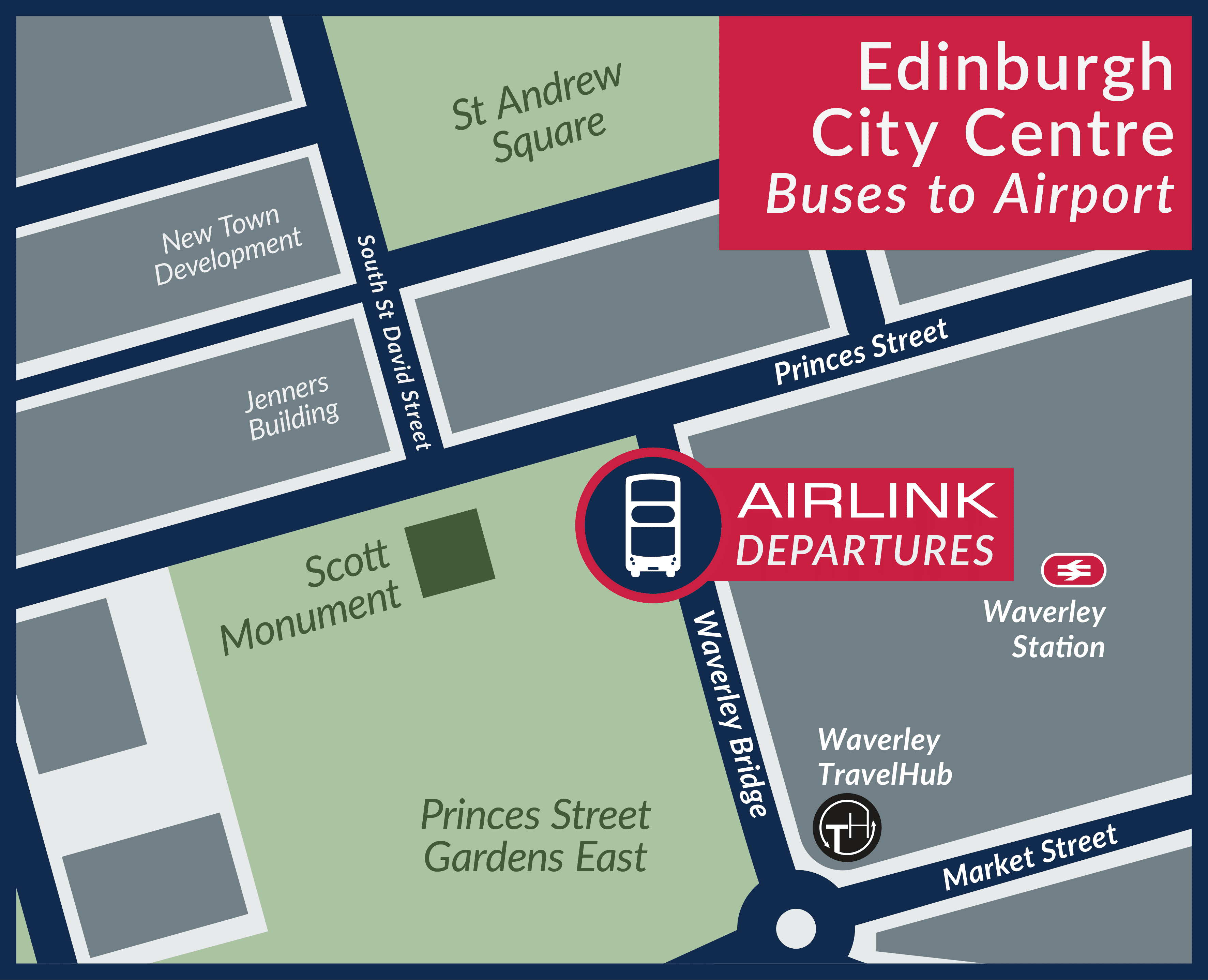 Airlink Departures from Waverley Bridge map